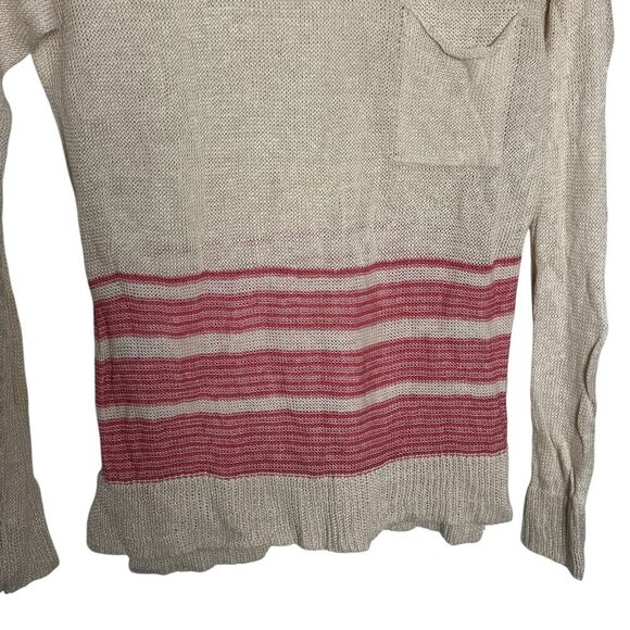 Margaret O'leary Beige & Red Striped Knit Sweater W/ Pocket Womens size small - Picture 3 of 7